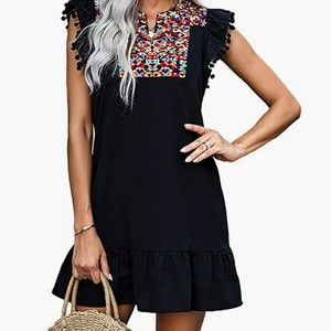 Black embroidered boho dress